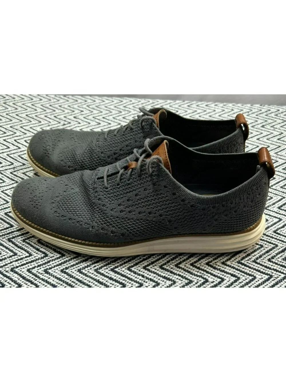 Cole Haan Mens Original Grand Wingtip Oxfords Gray Knit US 11 Lightweight Pre-Ow